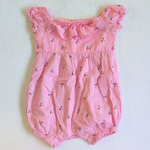 first impressions cherry textured cotton ruffle bubble romper 6-9 months baby